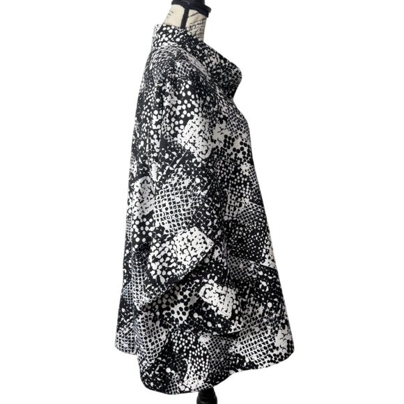 Ali Miles Womens Tunic Button-Up Top Black White Mosaic Jacket Lagenlook Size 3X - Picture 2 of 8